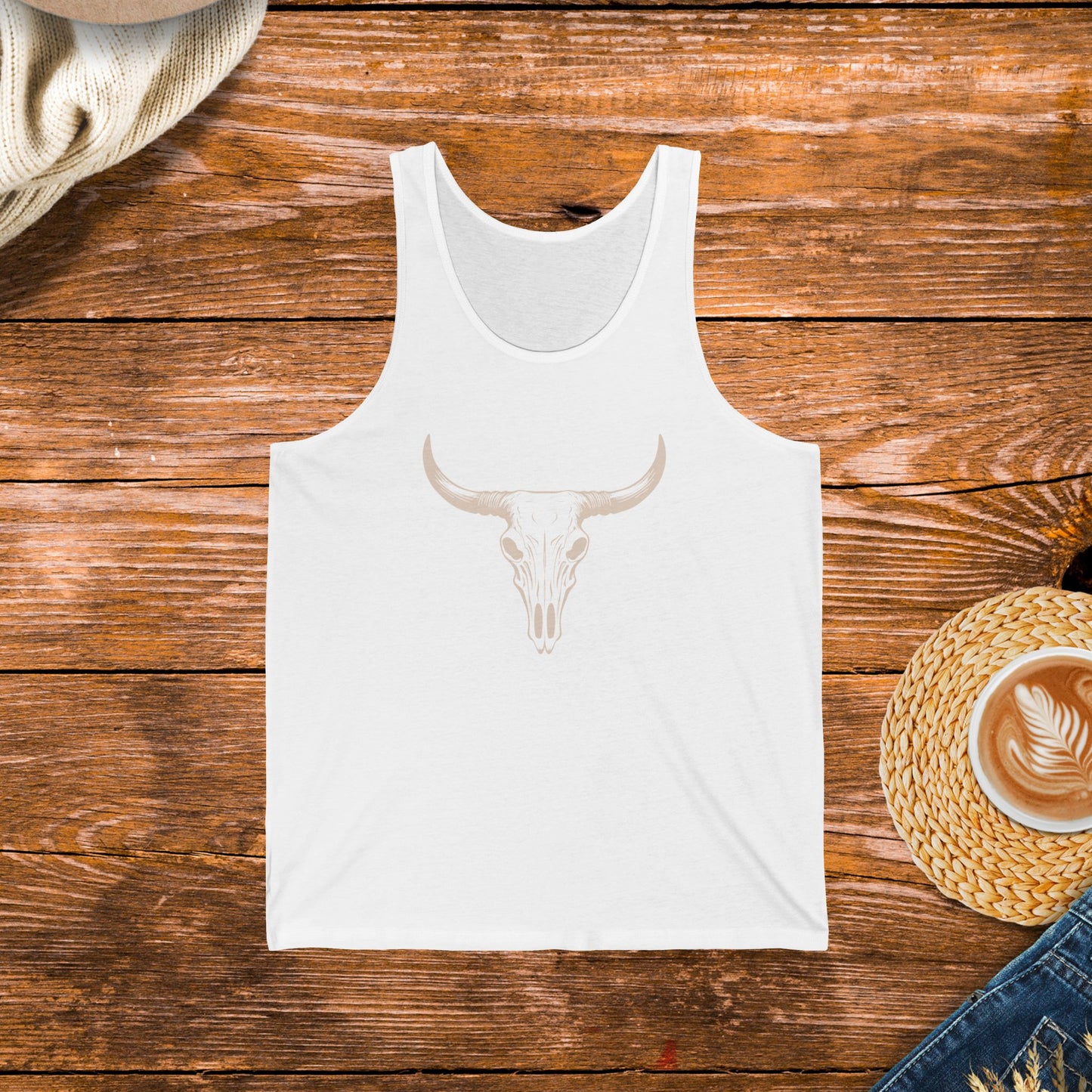 Bull Skull Tank Top, Western Style Tank Top, Striking Graphic Design Tank Top.