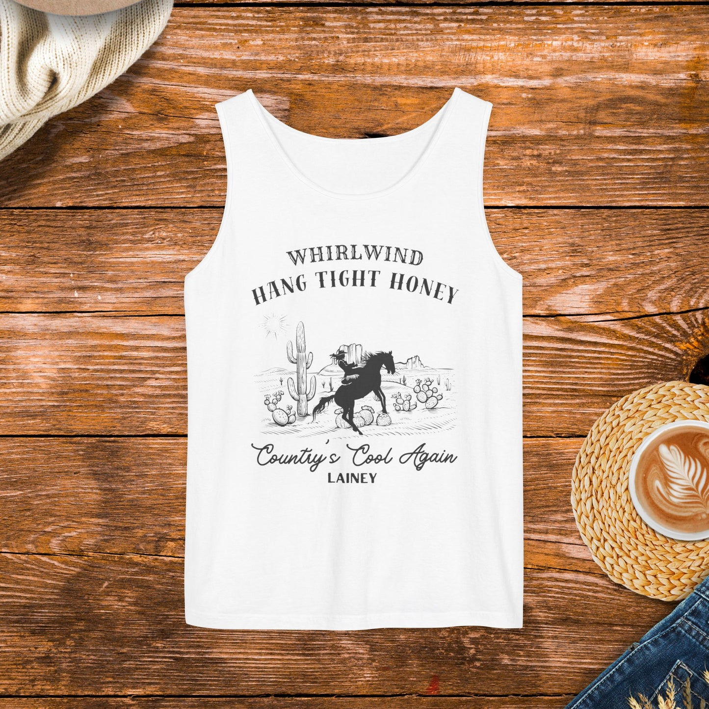 Whirlwind & Country's Cool Again, Hang Tight Honey Tank Top inspired by country music.