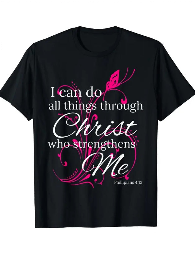 I Can Do All Things Through Christ Butterfly Art - Religious T-Shirt